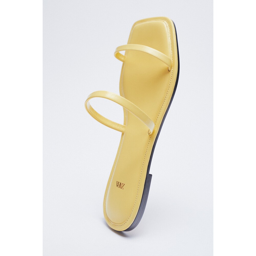 Yellow Zara Leather Square Toe Slip-On Slides Sandals (NWT) - Picture 5 of 6